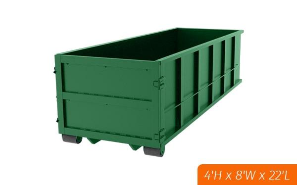 we offer flexible rental periods for our 20-yard dumpsters, ranging from a few days to several weeks depending on your needs